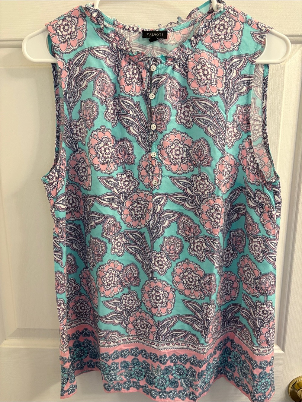 Talbots Aqua and Pink Floral Sleeveless Henley Camisole